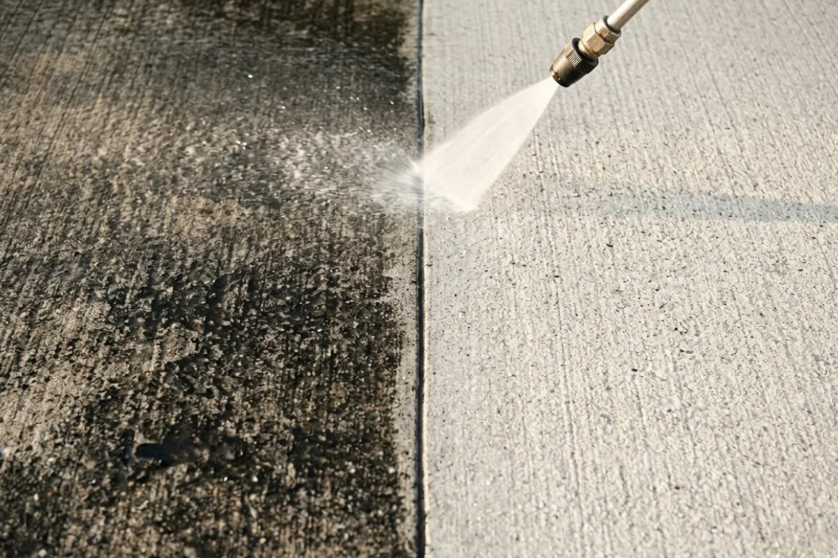 Commercial power washing in action